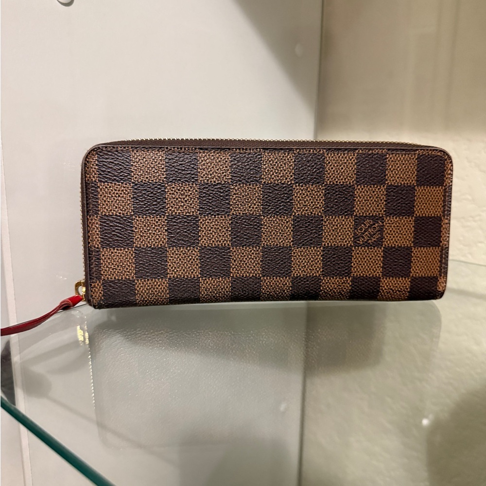 Louis Vuitton Clemence Wallet in Damier Ebene w/red interior + box & dust bag -